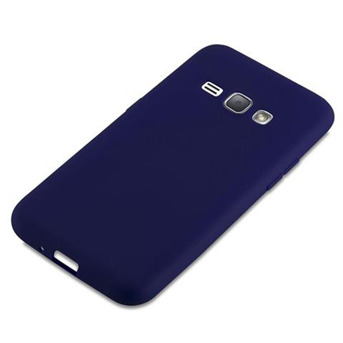 Un telefono con custodia blu. Il testo recita, Ultra Slim. Light Weight Design. Una piuma è sopra il telefono.