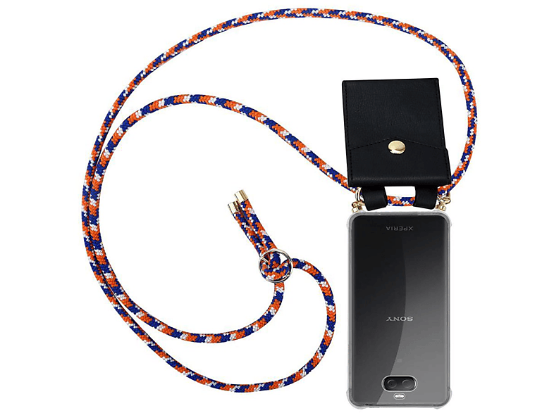 CADORABO Handy Kette PLUS, Ringen, WEIß 10 Hülle, Sony, Gold Xperia Kordel mit abnehmbarer und Band BLAU ORANGE Backcover