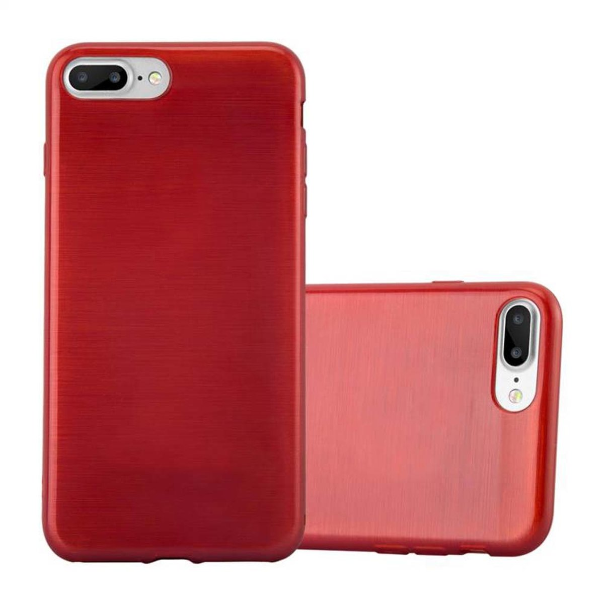 Dos fundas rojas para teléfono. Una tiene un acabado brillante.