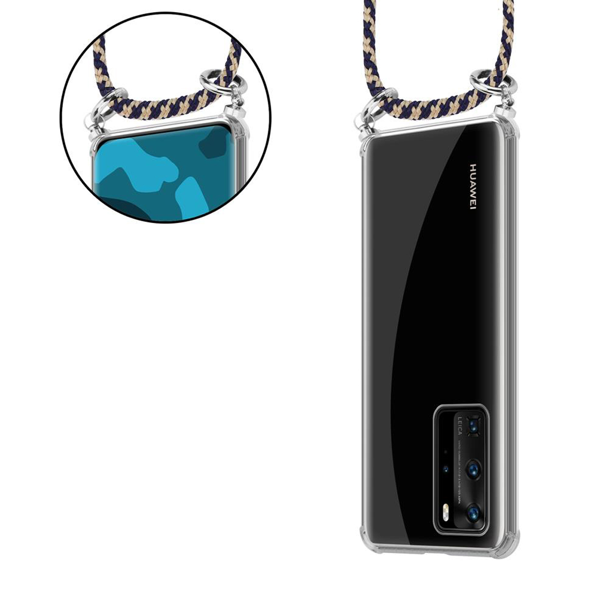 CADORABO Handy Kette mit GELB PRO+, Silber P40 Band Huawei, P40 und abnehmbarer PRO DUNKELBLAU Backcover, Hülle, / Ringen, Kordel