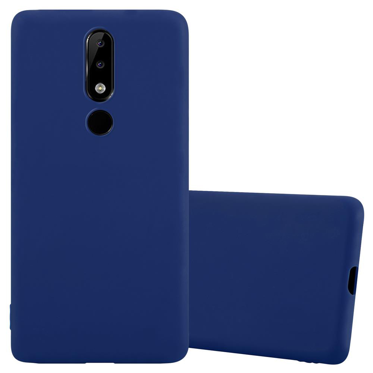 Blaue Handyhülle. Zwei Hüllen sind zu sehen, eine ist offen.