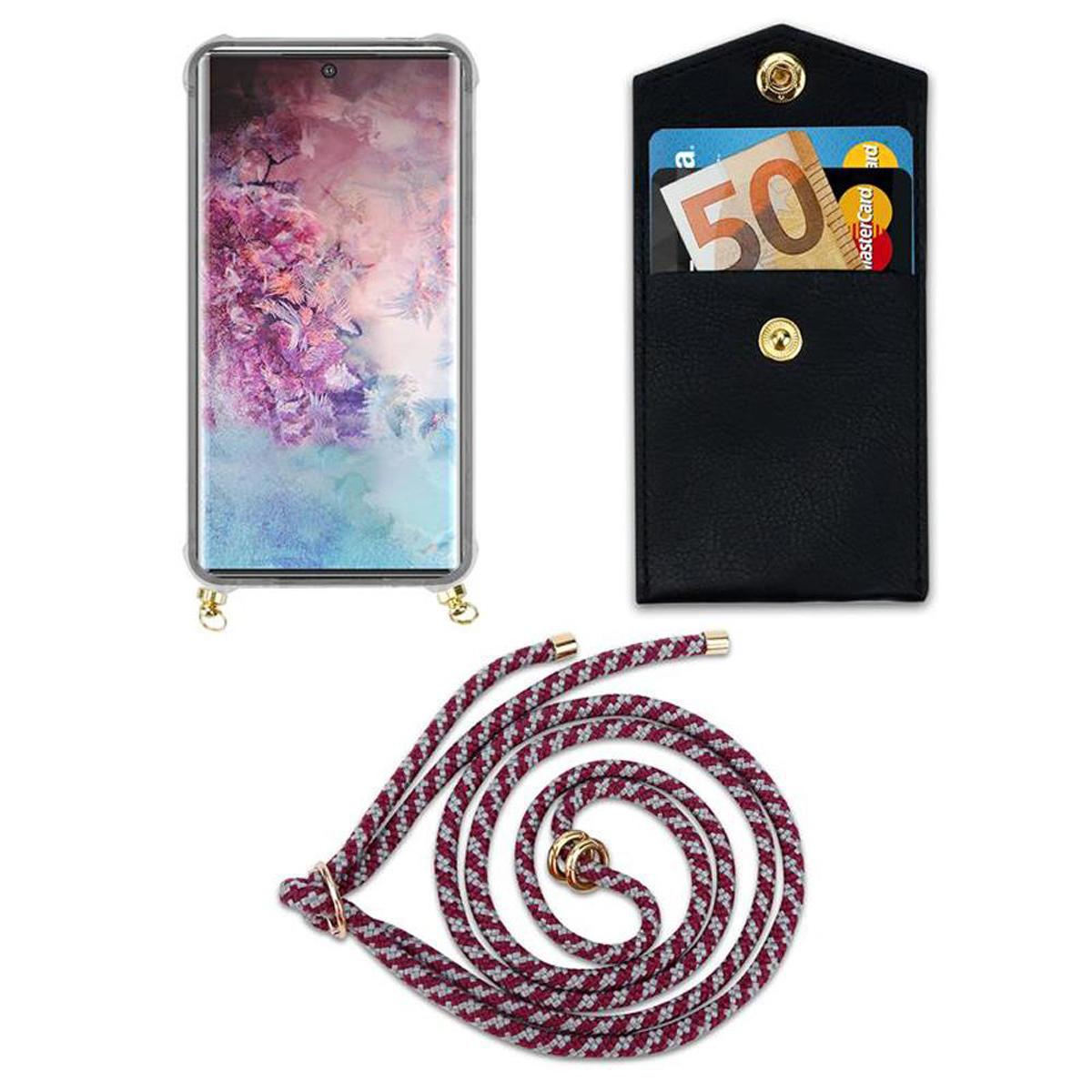 Backcover, Ringen, WEIß Kette mit Hülle, und CADORABO ROT Band Samsung, Gold Kordel abnehmbarer 10 Galaxy PLUS, NOTE Handy