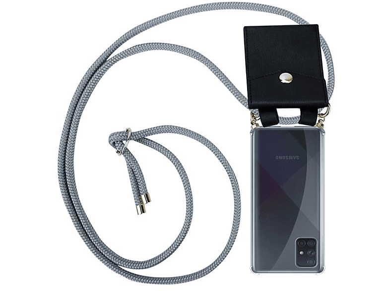 CADORABO Handy Kette mit Gold A51 Backcover, Band Ringen, Kordel GRAU Samsung, SILBER abnehmbarer Hülle, und 5G, Galaxy