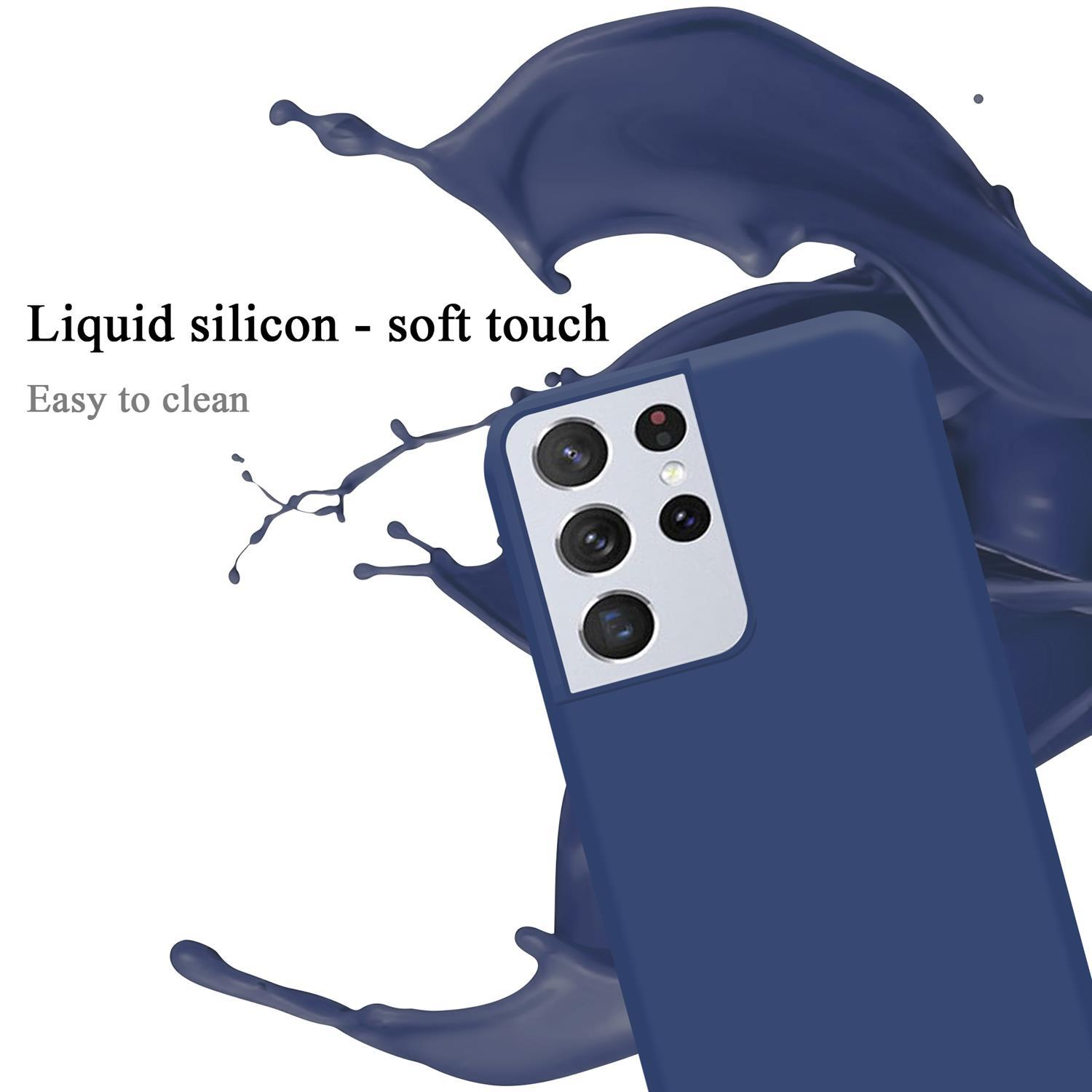 Blaue Handyhülle, Telefon sichtbar, Flüssigkeitsspritzeffekt.