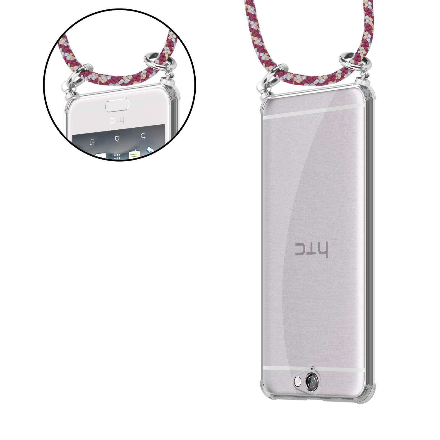 CADORABO Handy Backcover, Hülle, Kordel und Band WEIß abnehmbarer Silber HTC, GELB mit Kette A9, Ringen, ONE ROT