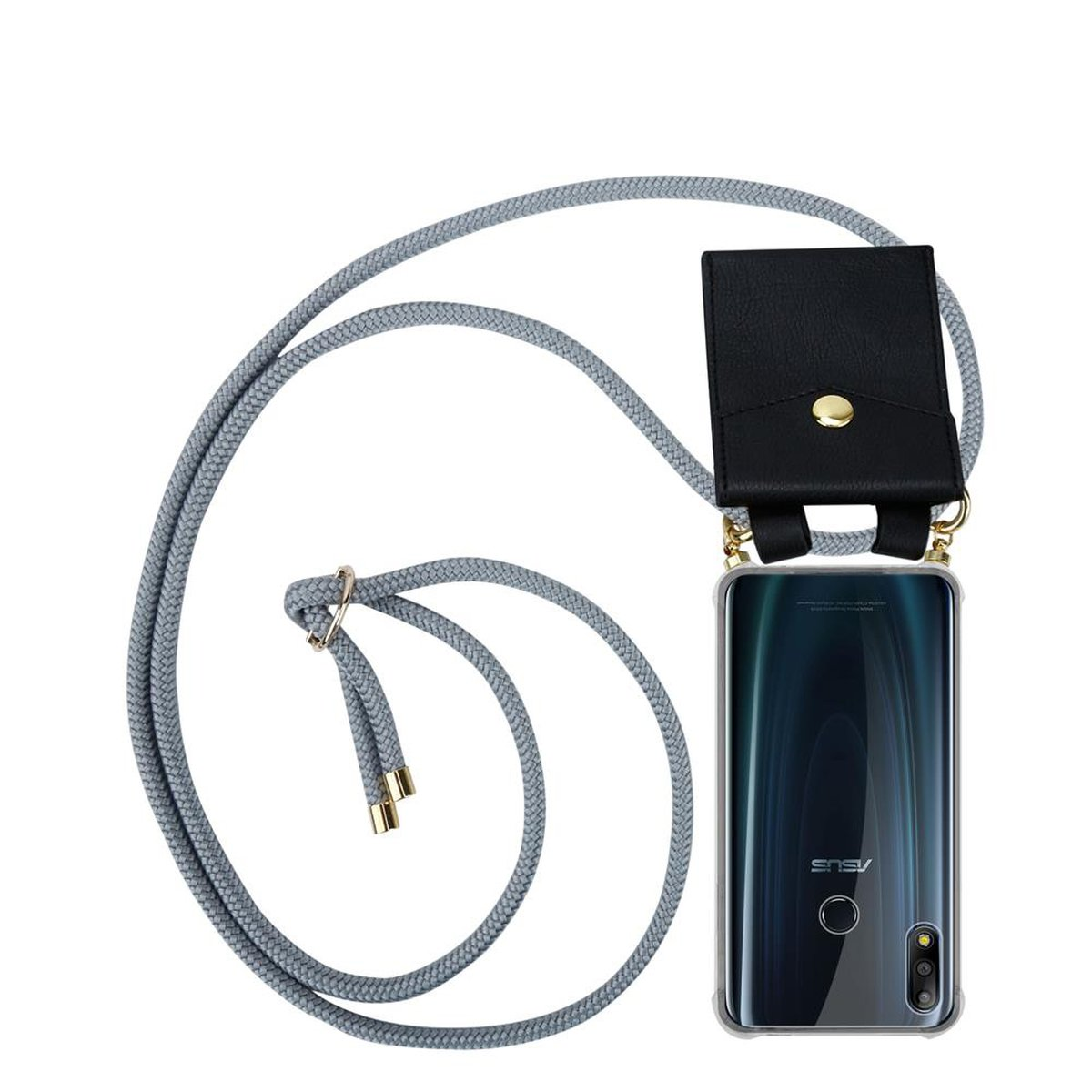 CADORABO Handy Kette mit M2 Asus, Backcover, PRO abnehmbarer Zoll), und Band Ringen, Kordel GRAU SILBER MAX Hülle, (6.3 ZenFone Gold