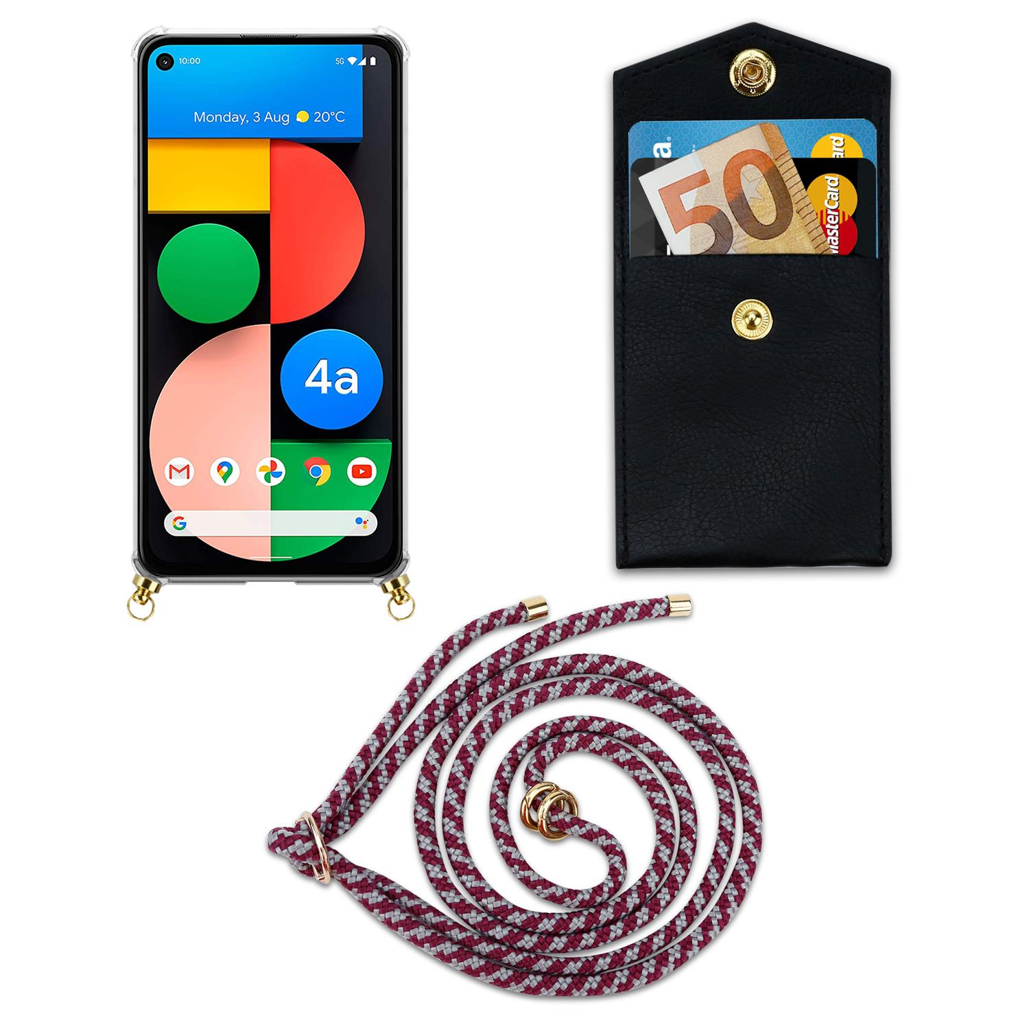 CADORABO Handy PIXEL mit Band Ringen, ROT Hülle, WEIß und Kette Backcover, Kordel 5 Gold abnehmbarer XL, Google