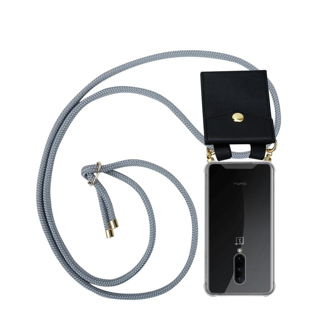 OnePlus, Backcover, GRAU PRO, Ringen, Kette mit abnehmbarer SILBER und Band CADORABO Kordel Handy 7 Gold Hülle,