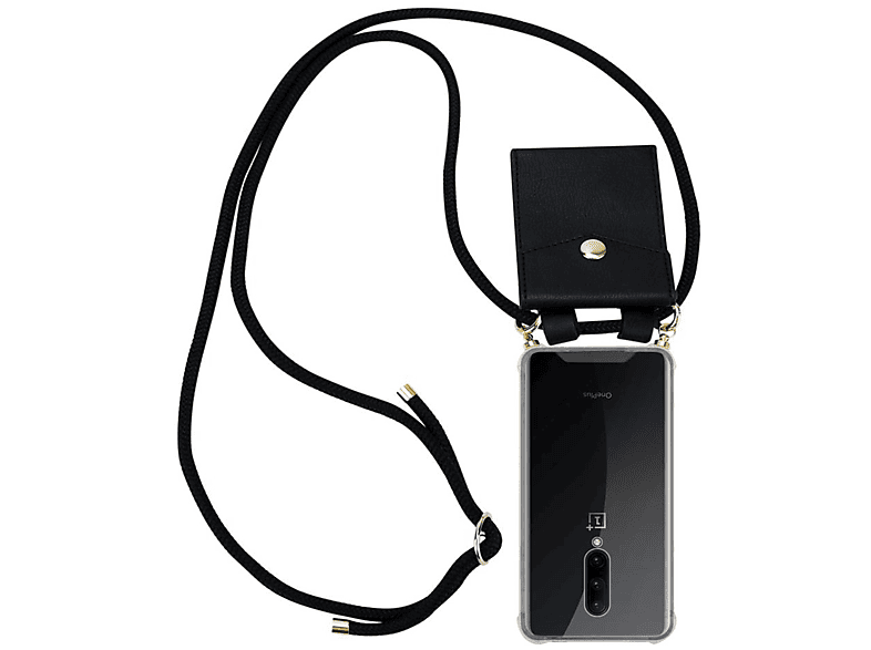 CADORABO Handy Kette mit Gold abnehmbarer Ringen, Backcover, Kordel Hülle, OnePlus, 7 und PRO, Band SCHWARZ