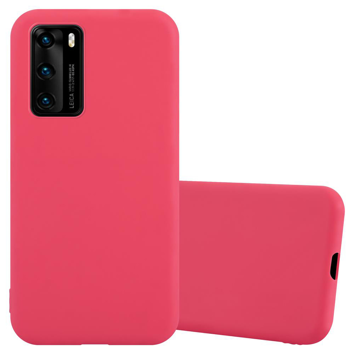 Custodia per telefono rosa, con una texture liscia, e un ricambio abbinato.