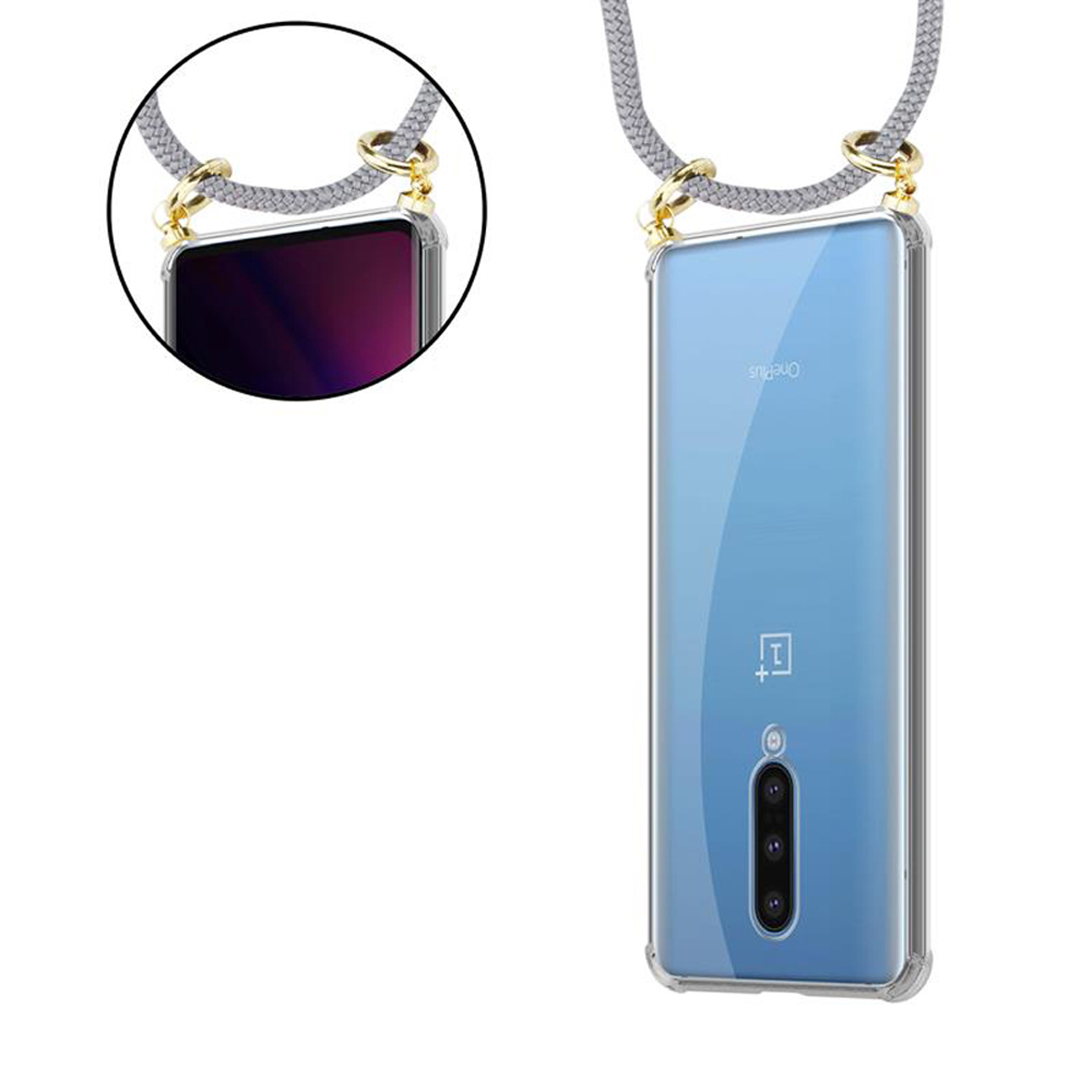 CADORABO Handy Kette mit Gold 8, SILBER GRAU OnePlus, Backcover, Band Kordel abnehmbarer Ringen, Hülle, und