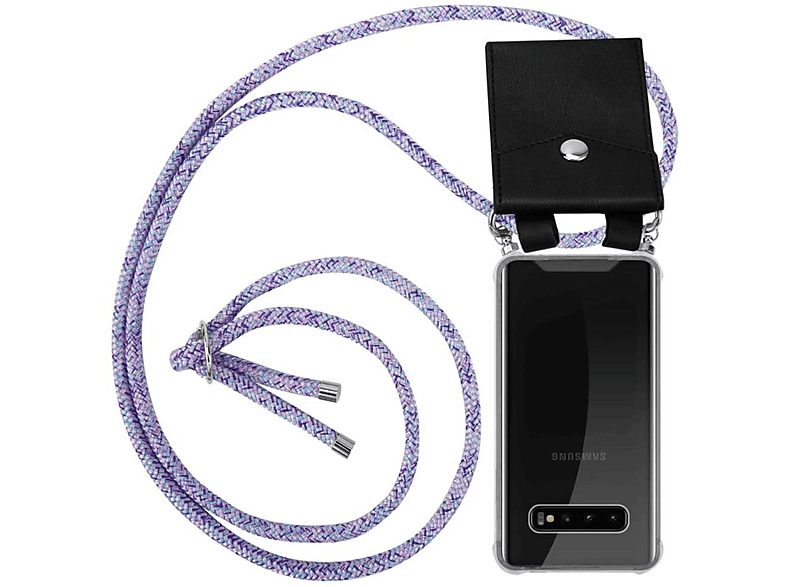 CADORABO Handy Kette mit Silber Ringen, Kordel Band und abnehmbarer Hülle, Backcover, Samsung, Galaxy S10 4G, UNICORN