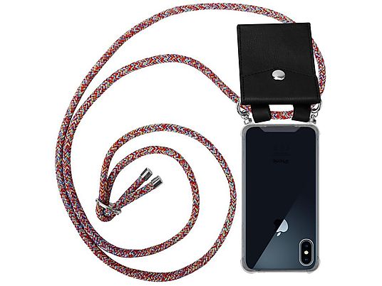 Funda - CADORABO Funda con cadena para móvil con anillas plateadas, correa de cordón y funda desmontable, Compatible con Apple iPhone X / XS, COLORFUL PARROT