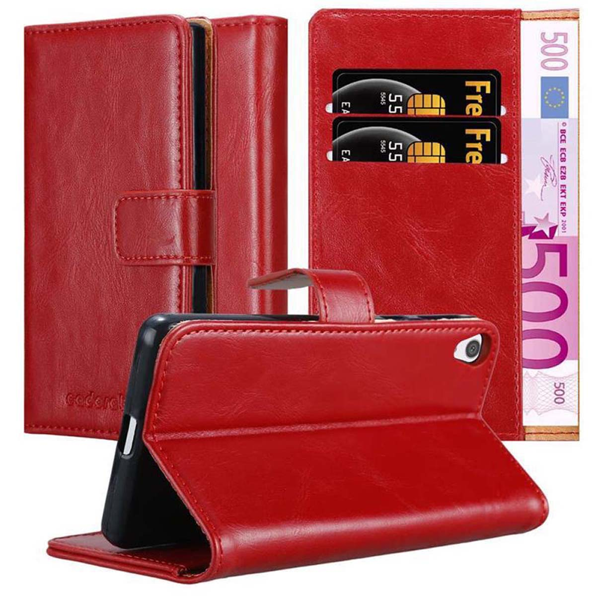 CADORABO Hülle Luxury Book Style, Xperia Sony, Bookcover, WEIN E5, ROT