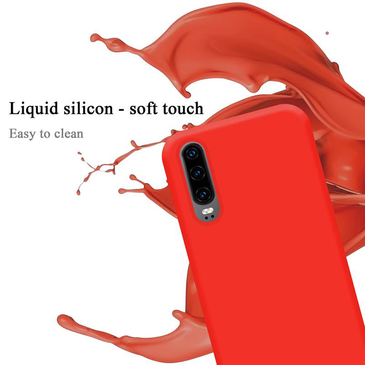 Rote Handyhülle mit Flüssigsilikon-Design und Telefonkamera. 