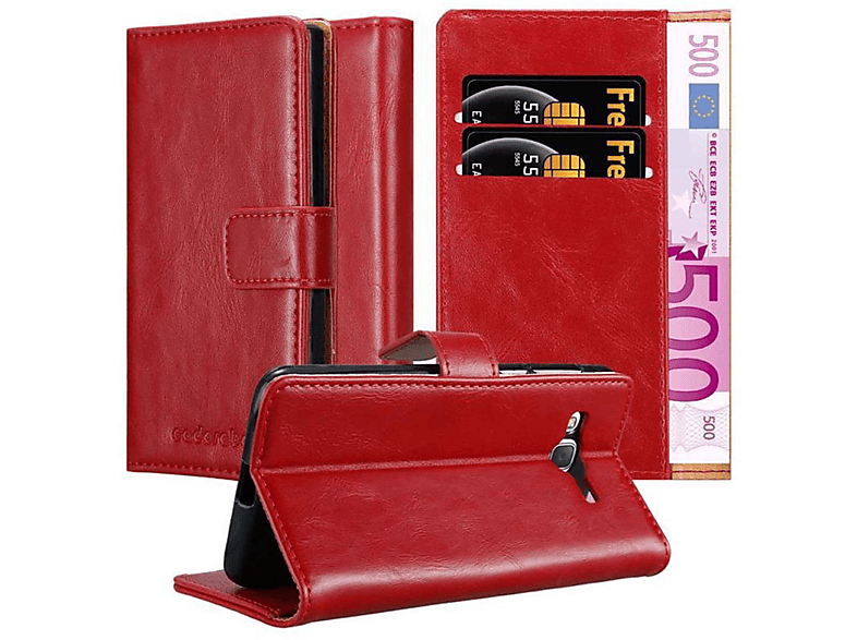 CADORABO Hülle Luxury Book Style, Bookcover, Samsung, Galaxy J7 2015, WEIN ROT