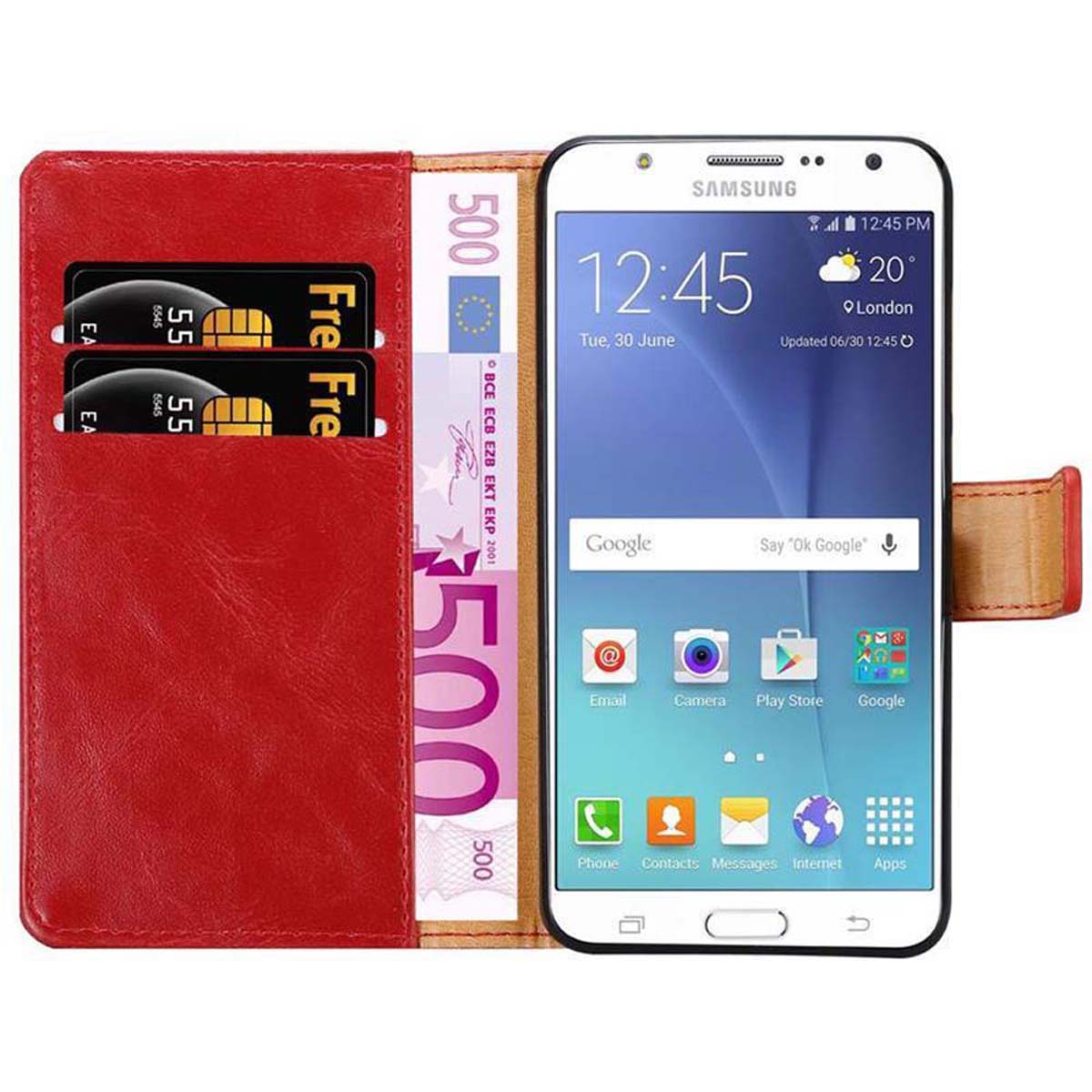 Samsung, J7 2015, Book Style, ROT WEIN Hülle Luxury Galaxy Bookcover, CADORABO