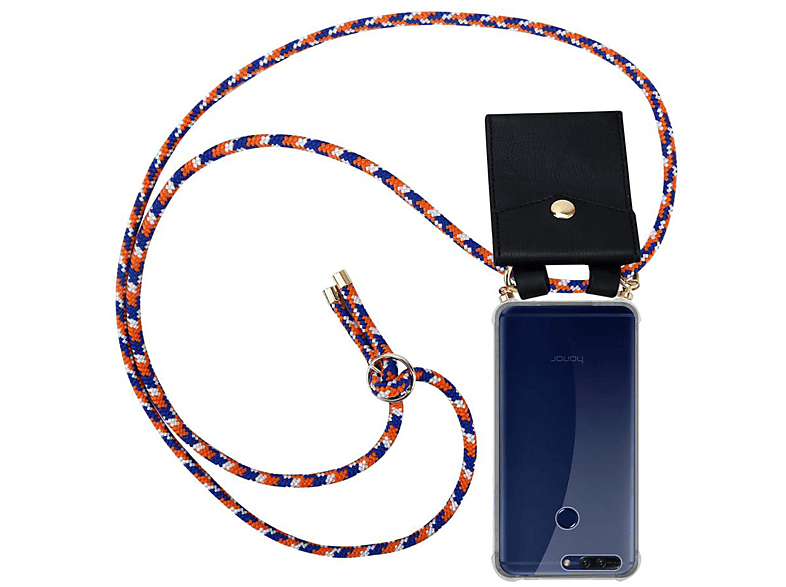 BLAU CADORABO Ringen, Band ORANGE PRO, Kordel mit Handy 8 Honor, Hülle, WEIß Kette Backcover, abnehmbarer und Gold