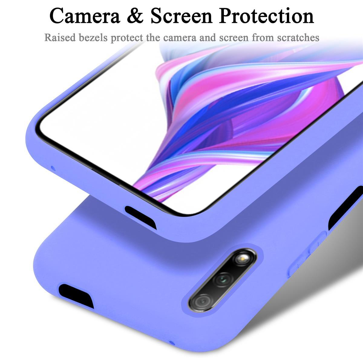 Funda de teléfono morada que protege la cámara y la pantalla de arañazos. La funda está sobre fondo blanco.