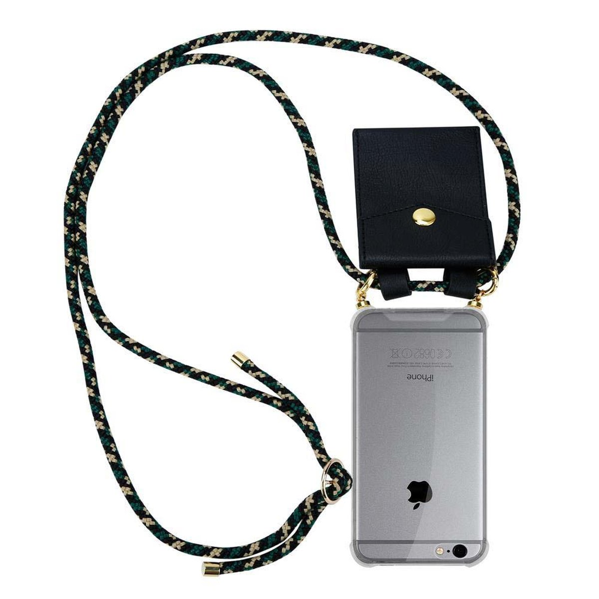 CADORABO Handy Kette mit abnehmbarer Backcover, / 6S, Hülle, Ringen, iPhone CAMOUFLAGE 6 Apple, Gold und Band Kordel