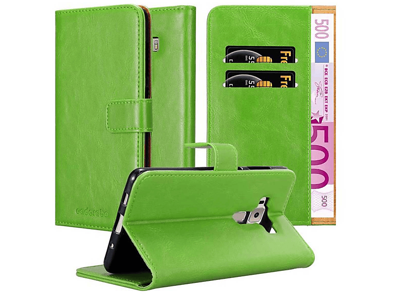 CADORABO Hülle Luxury Book Style, Bookcover, Asus, ZenFone 3 DELUXE, GRAS GRÜN