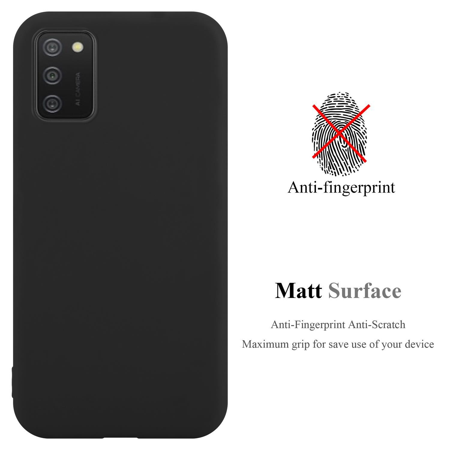 Custodia per telefono nera con anti-impronte e superficie opaca. Un'icona dell'impronta digitale è barrata.