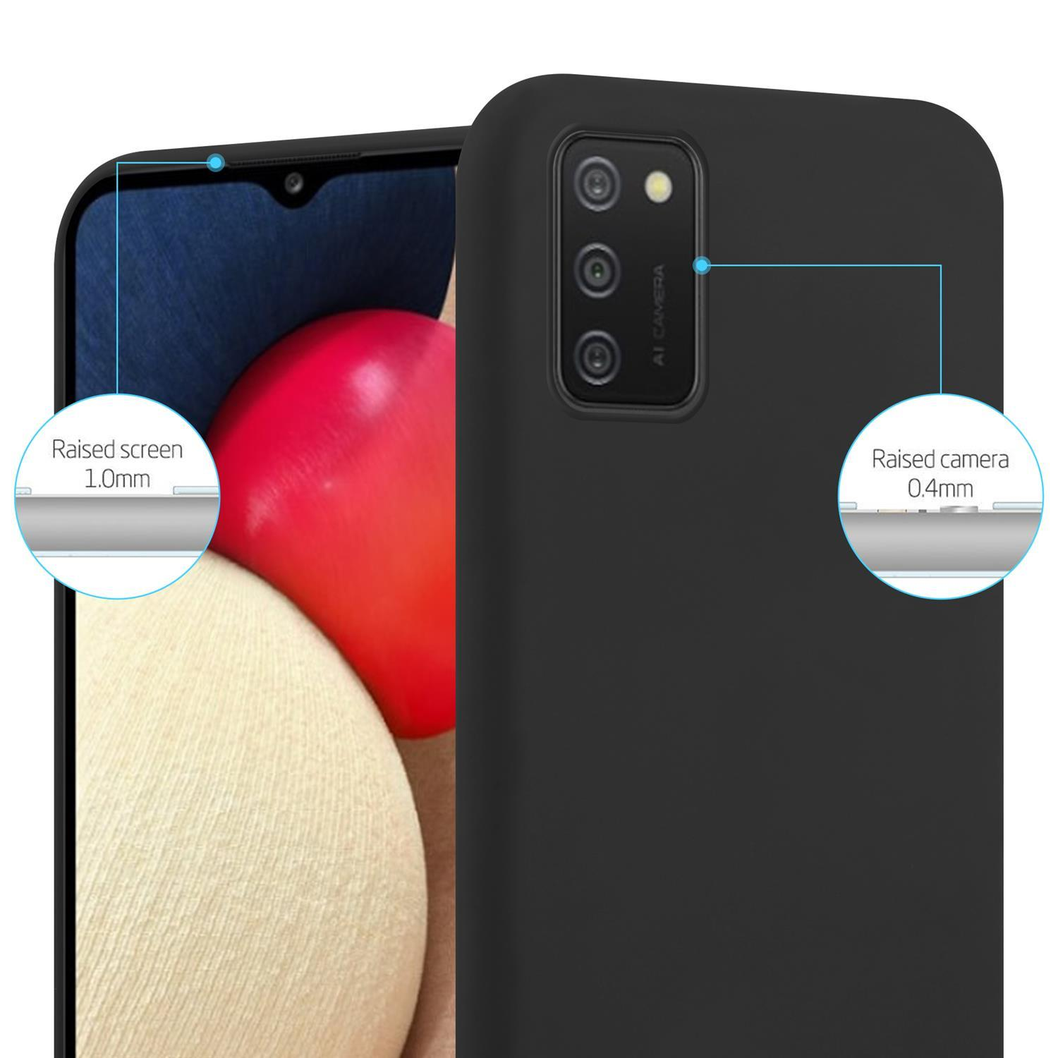 Custodia per telefono nera con schermo e fotocamera rialzati, con testo che mostra le misure in mm.