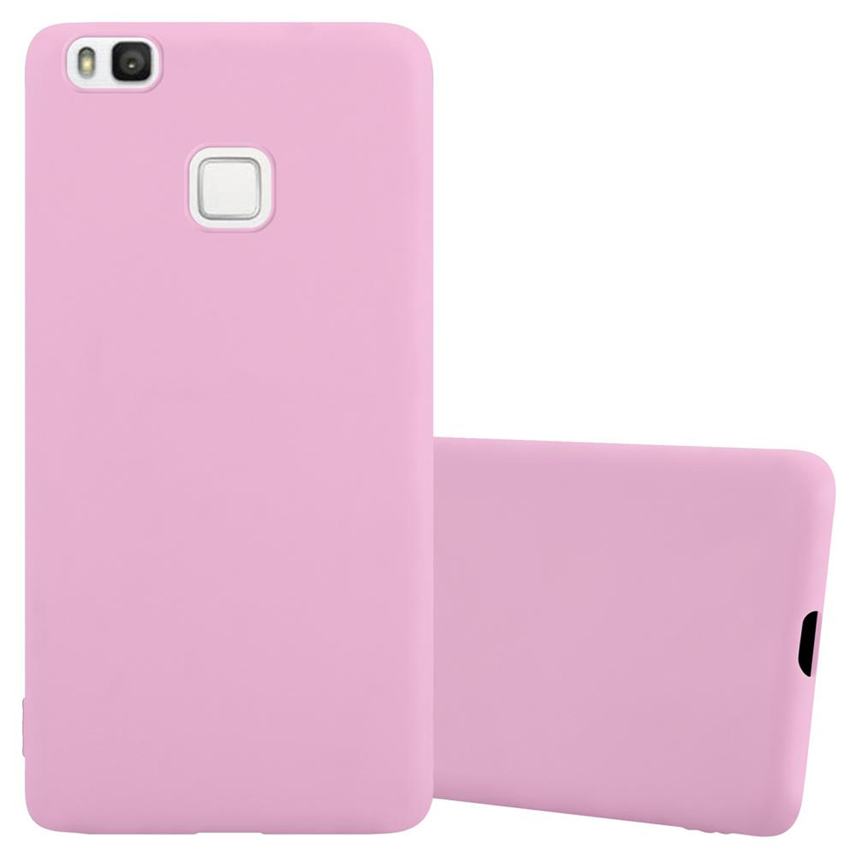 Funda de teléfono rosa. Dos fundas están una al lado de la otra. Hay una cámara en el lado izquierdo.