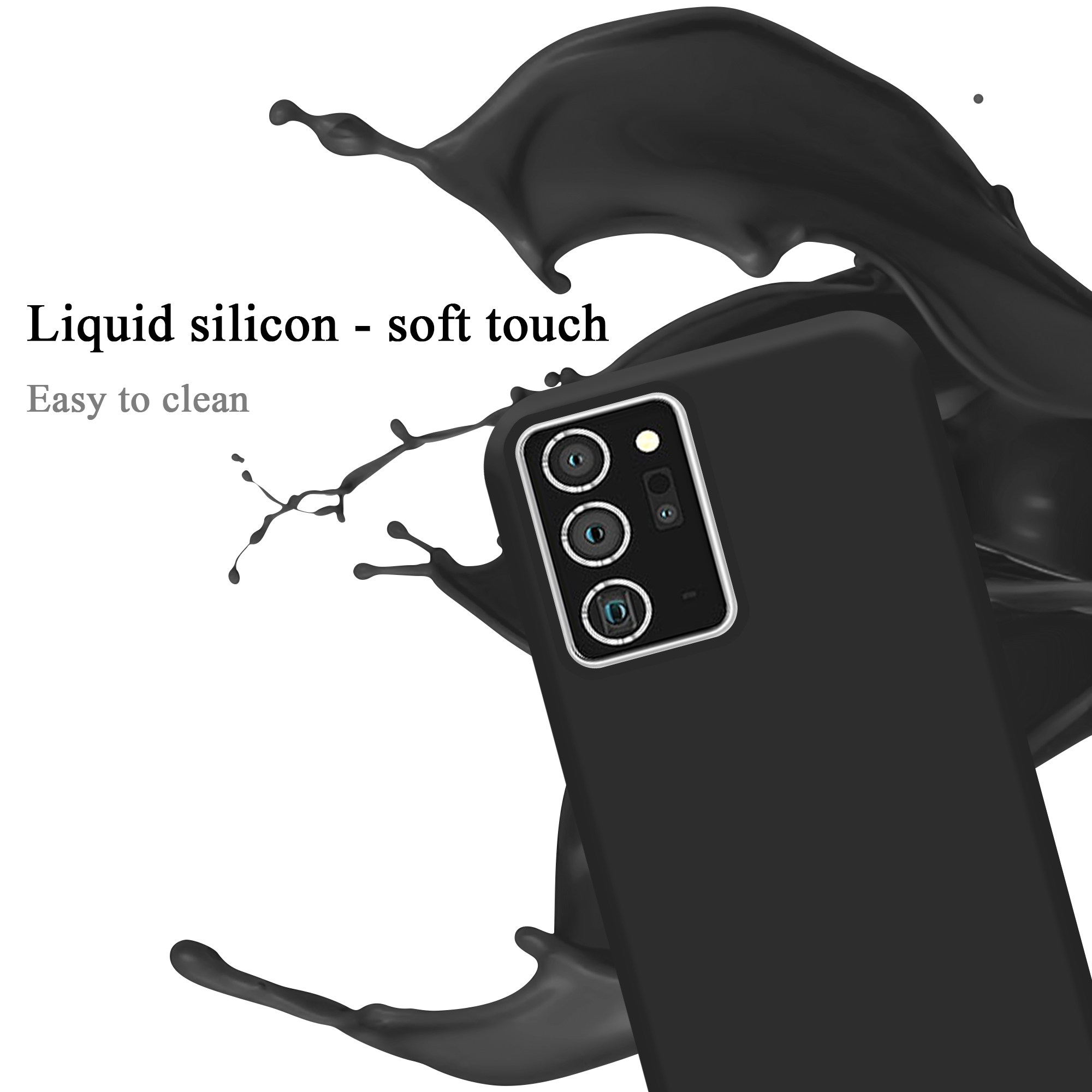 Custodia nera per telefono con effetto schizzo. Facile da pulire.