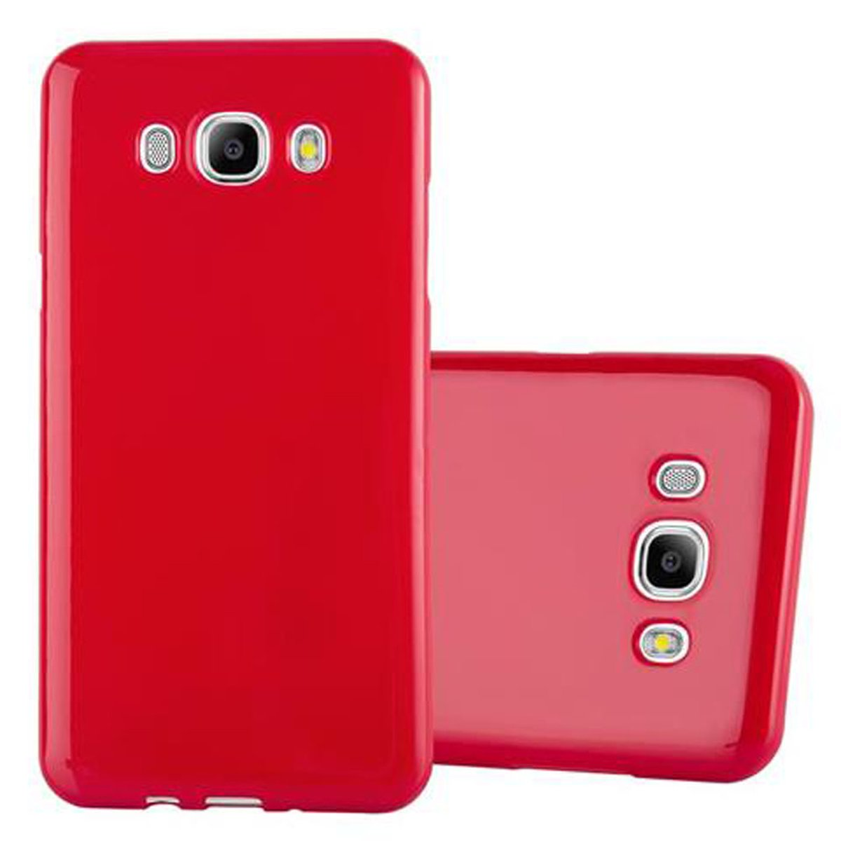 Dos fundas para teléfono rojas. Una está de pie y la otra está tumbada.