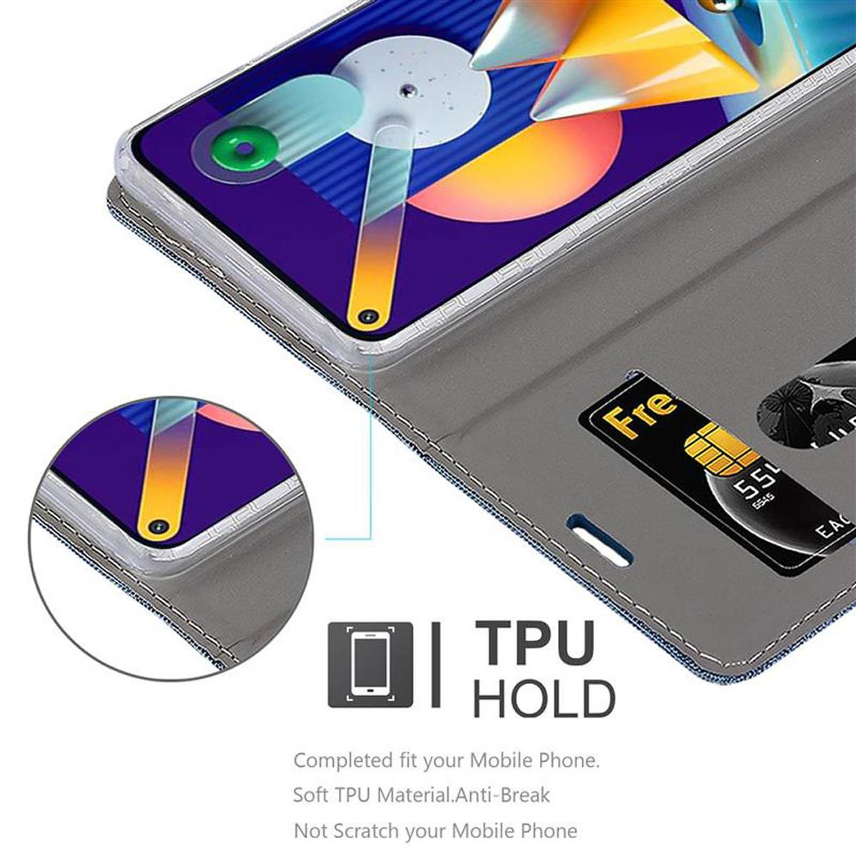 Telefono in custodia grigia con fessura per carte. La custodia è aperta, rivelando una carta. TPU HOLD visibile.