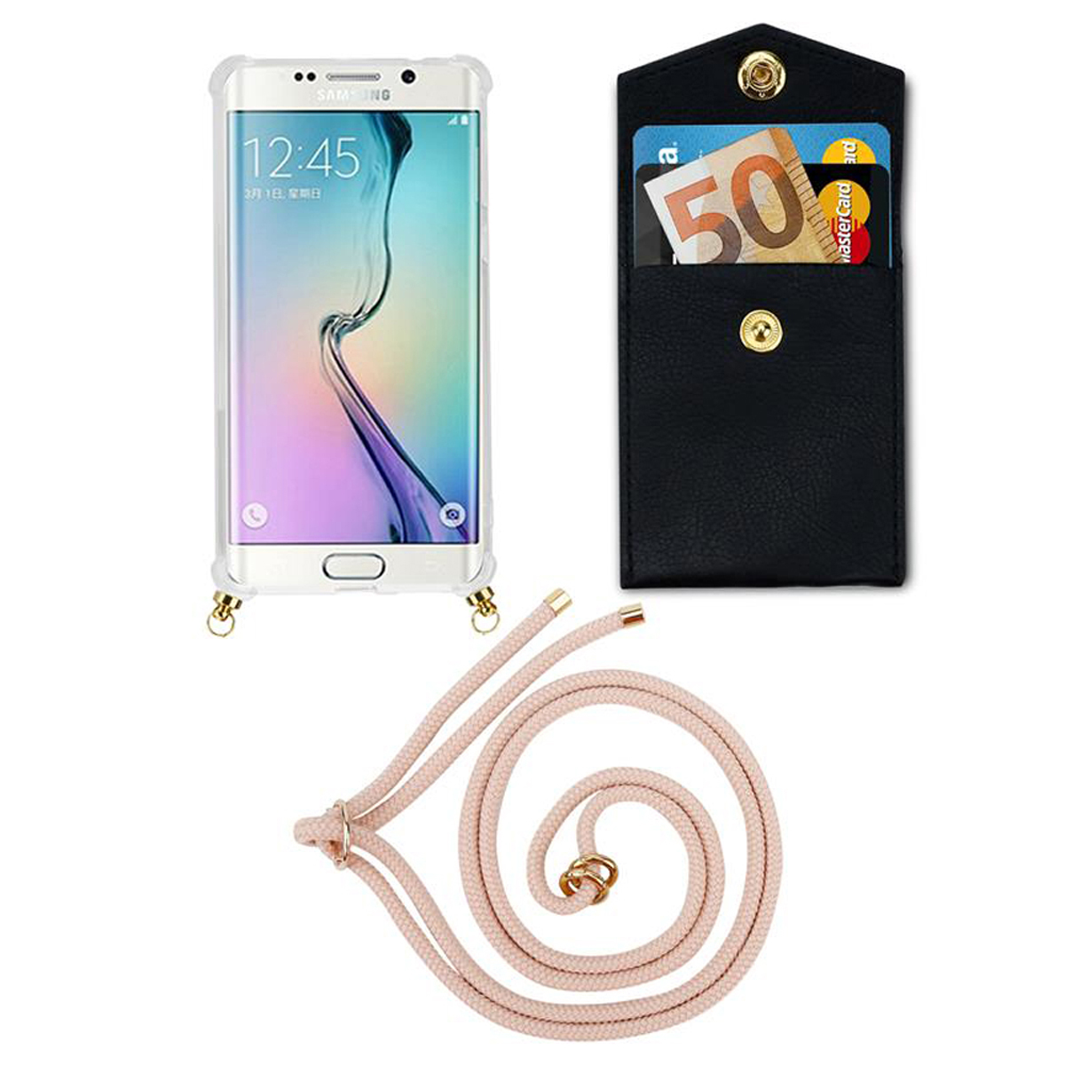 Band und CADORABO Kette ROSÉGOLD PERLIG Galaxy abnehmbarer Gold Handy Backcover, Kordel Hülle, mit Samsung, S6, Ringen,