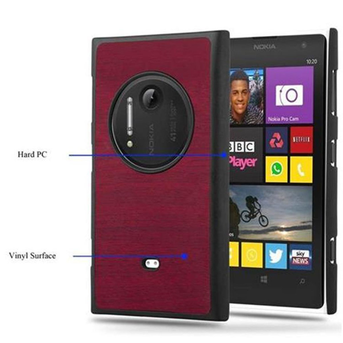 CADORABO Hülle Hard Case Woody Backcover, WOODY Lumia Nokia, Style, ROT 1020