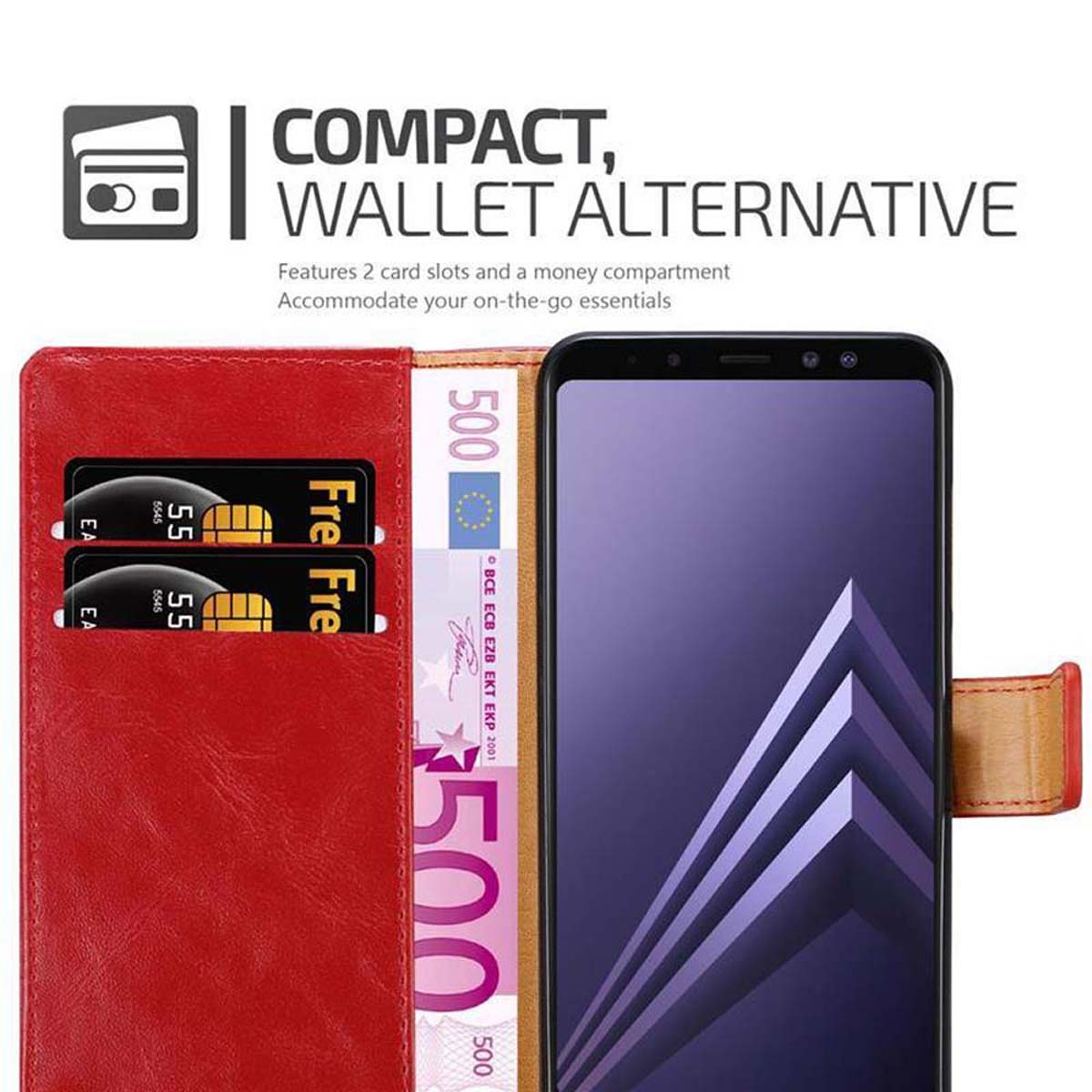 CADORABO Hülle Luxury 2018, Galaxy A8 ROT Book Samsung, Style, WEIN Bookcover