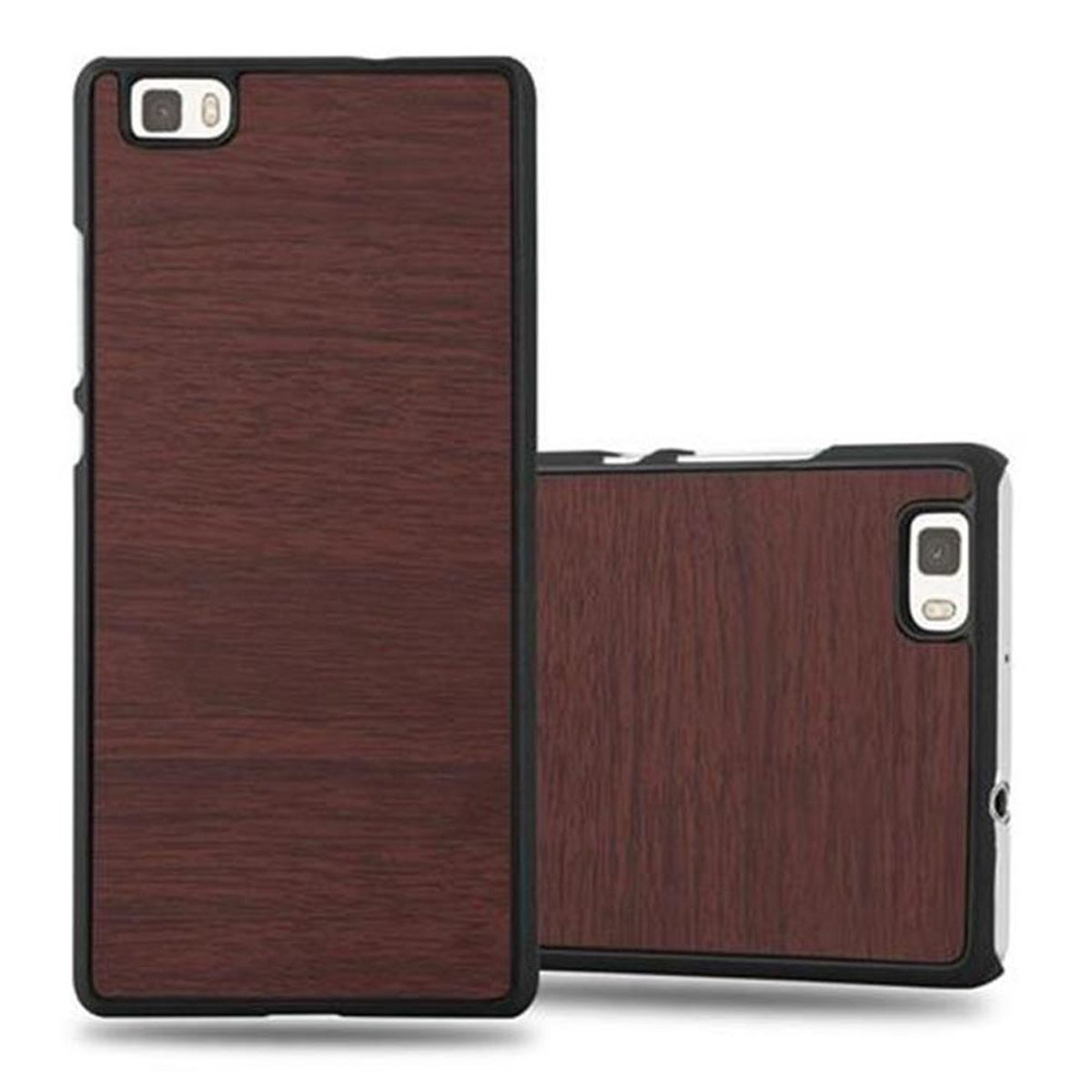Huawei, WOODY LITE 2015, Case P8 CADORABO KAFFEE Style, Hülle Hard Woody Backcover,