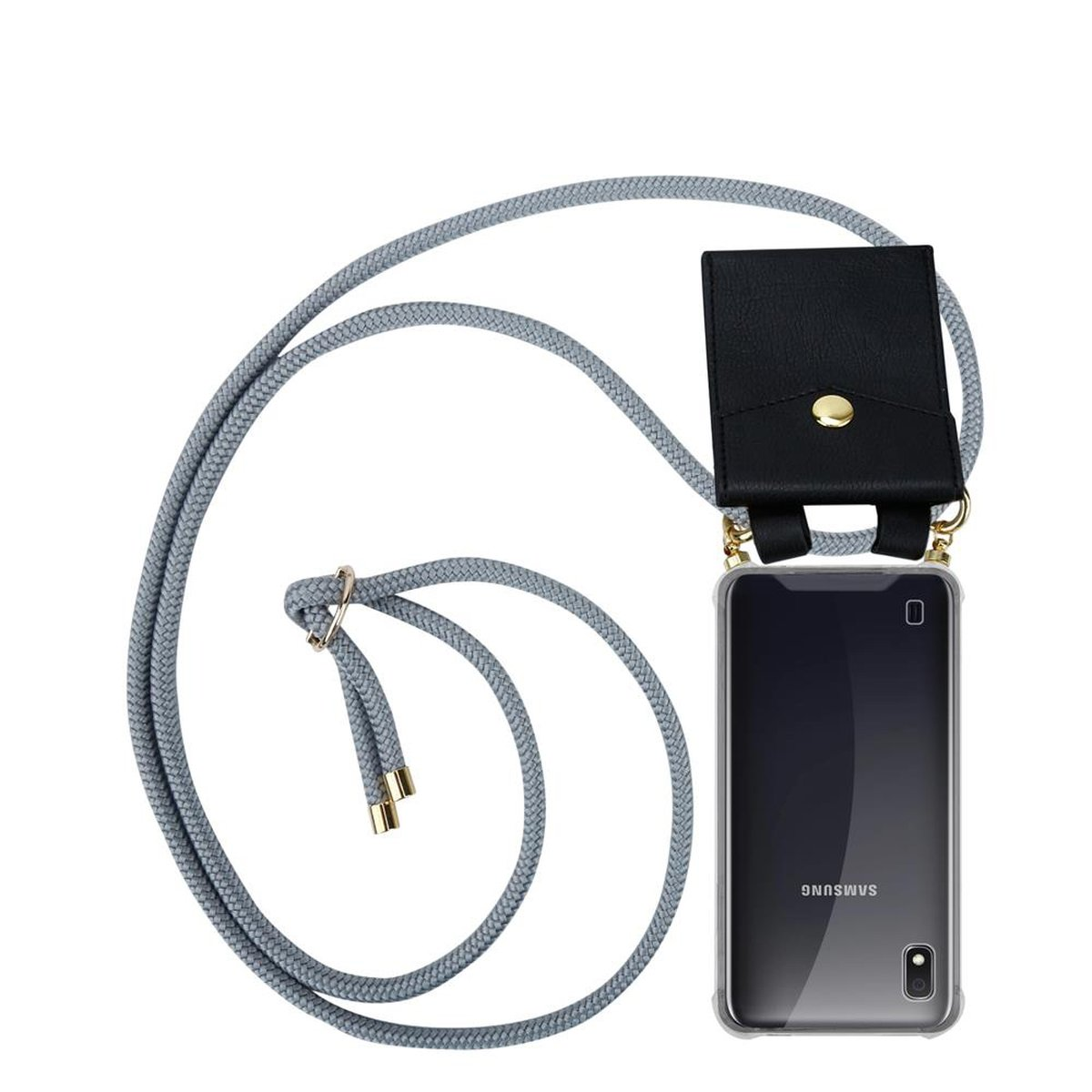 CADORABO Handy Kette und SILBER Backcover, mit M10, Gold Band Hülle, Ringen, Kordel Galaxy abnehmbarer GRAU / A10 Samsung