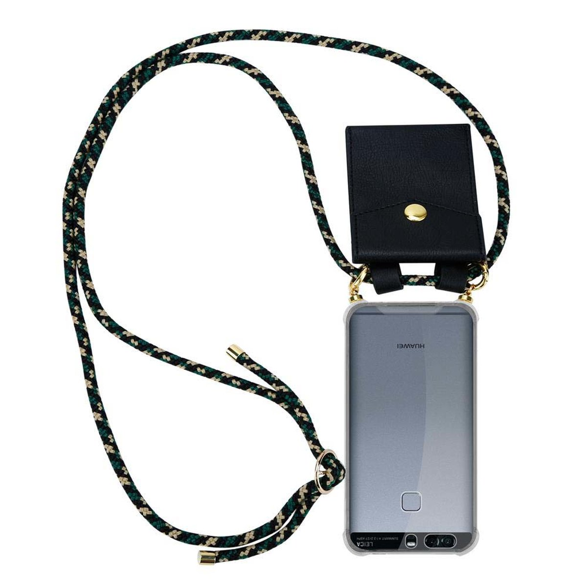 CADORABO Handy Kette mit Gold CAMOUFLAGE Kordel Ringen, abnehmbarer P9, Backcover, Band Hülle, und Huawei