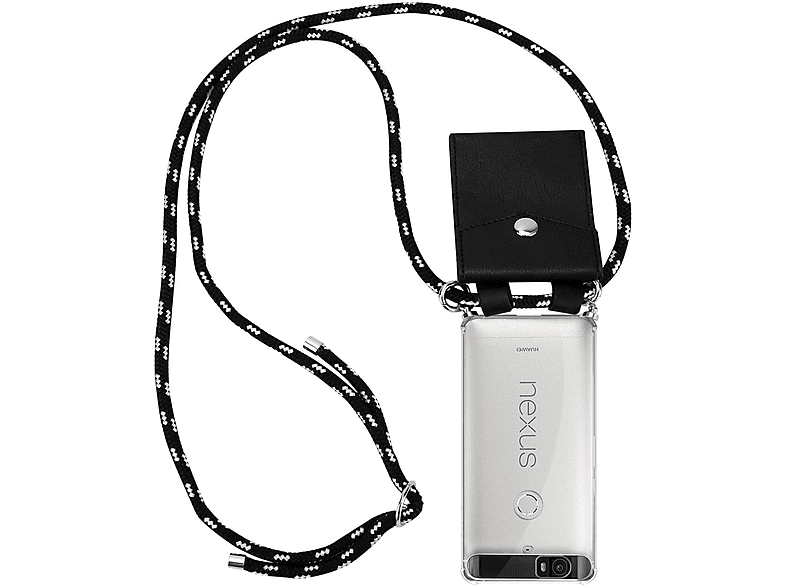 CADORABO Handy Kette mit Silber Band SILBER und abnehmbarer NEXUS Google Huawei, SCHWARZ Ringen, Backcover, Kordel Hülle, 6P