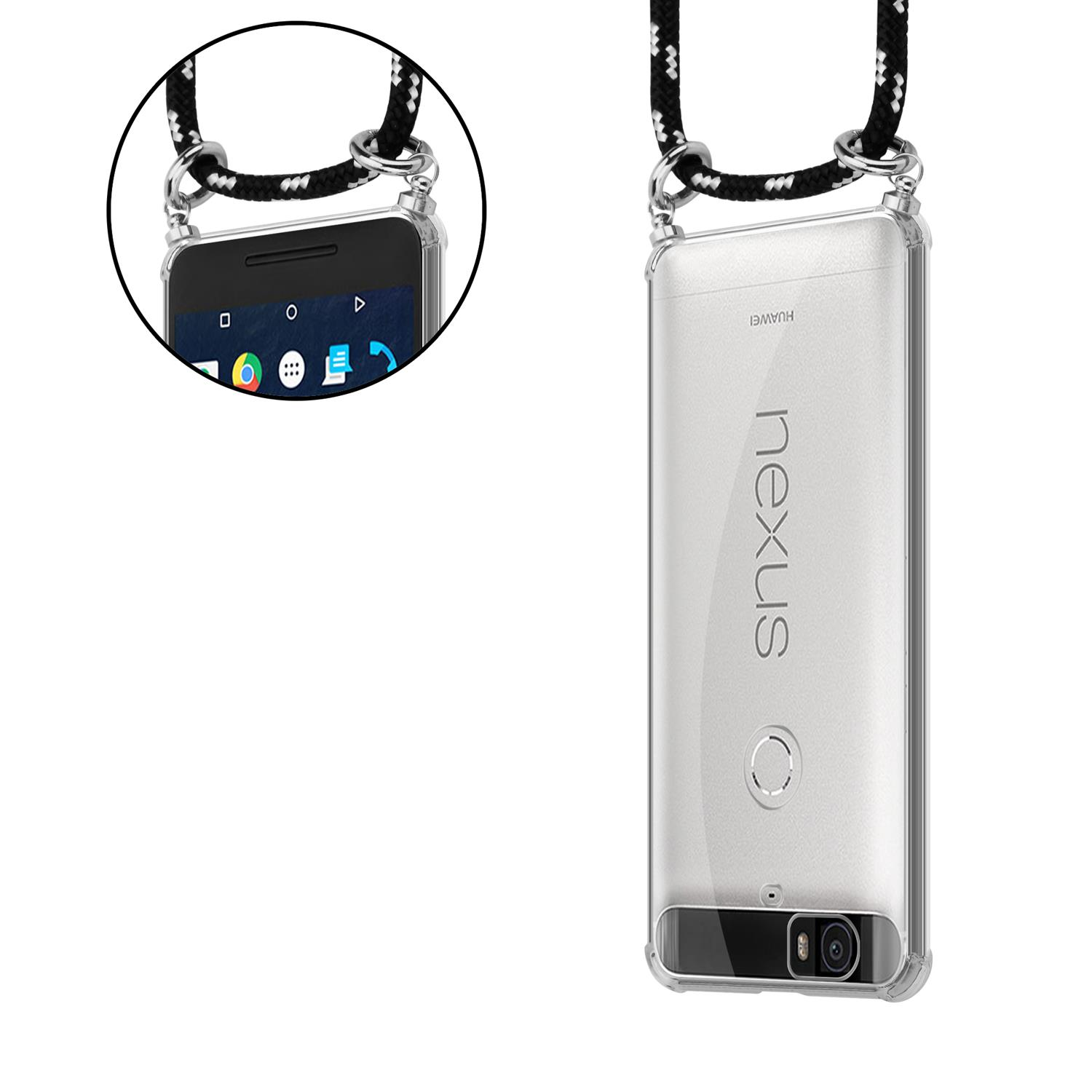 CADORABO Handy Ringen, NEXUS Hülle, SCHWARZ Google 6P, Backcover, und Kordel Kette SILBER mit Huawei, Band abnehmbarer Silber