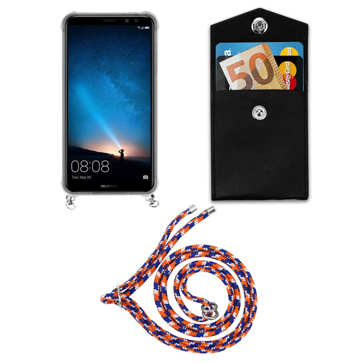Telefon, Geldbörse und ein Seil. Die Geldbörse hat Karten und einen 50-Euro-Schein.