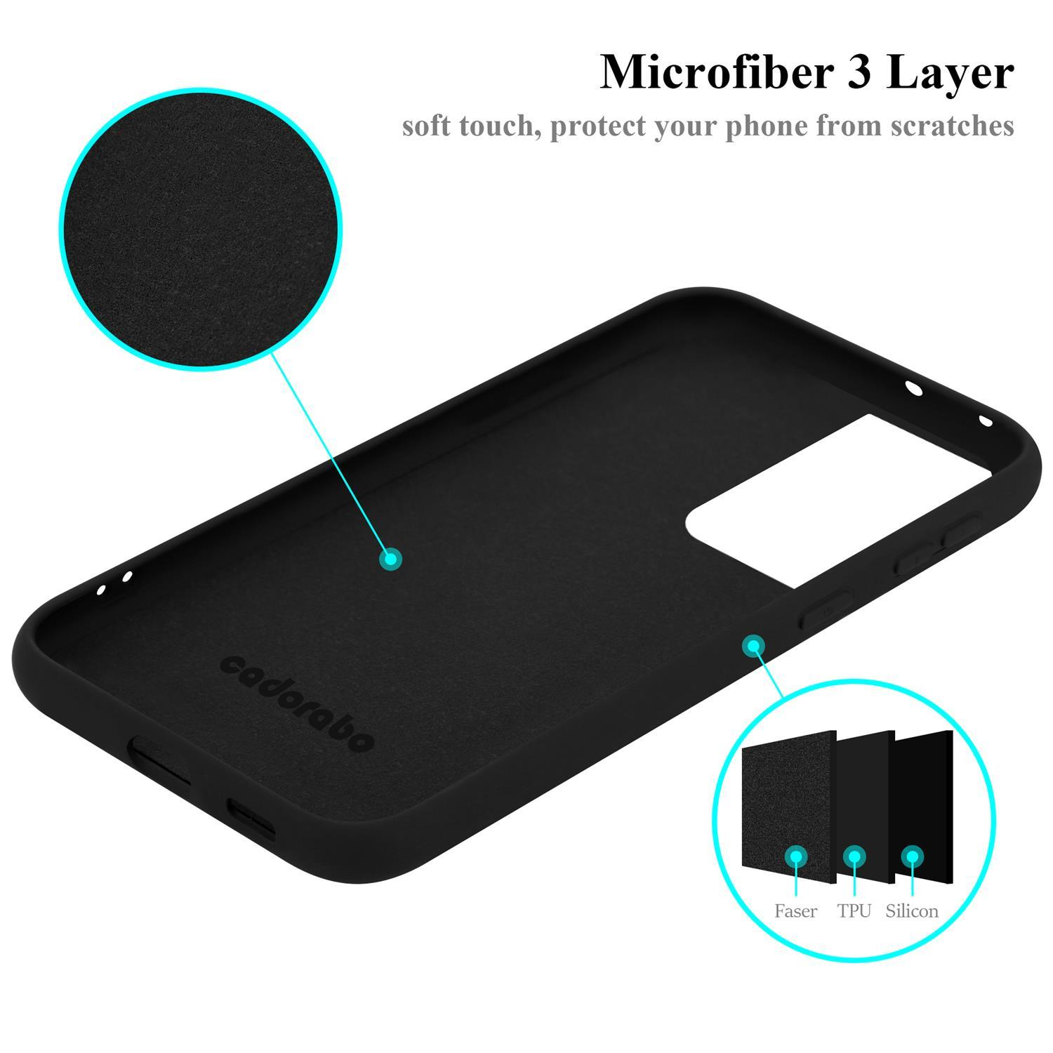 Schwarze Handyhülle innen mit schwarzer Soft-Touch-Oberfläche mit Diagrammen.