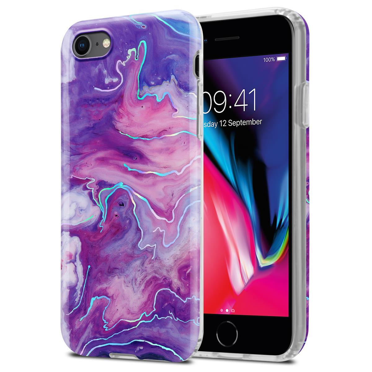 8 / TPU IMD Marmor, / Hülle Apple, 2020, Bunter No. SE CADORABO 7S 19 7 iPhone Pink / Marmor Lila Backcover,