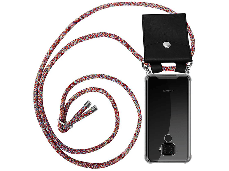 CADORABO Handy Ringen, mit Band abnehmbarer Hülle, Kette PARROT Kordel COLORFUL MATE Huawei, 30 LITE, und Backcover, Silber
