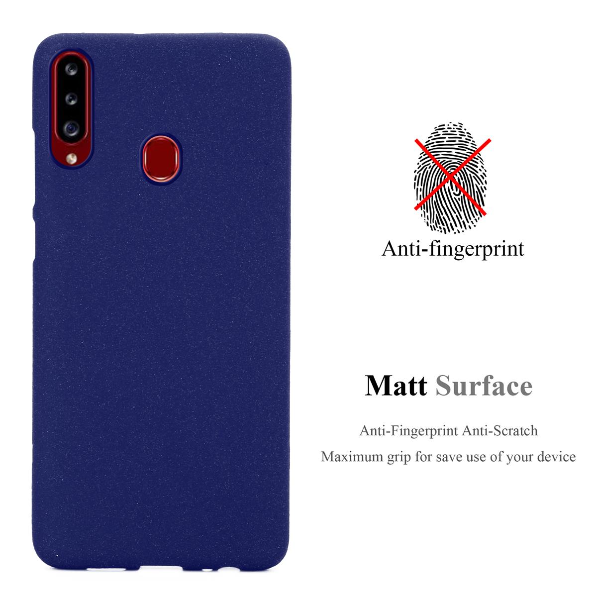 Custodia blu navy con testo anti-impronte e simbolo dell'impronta.
