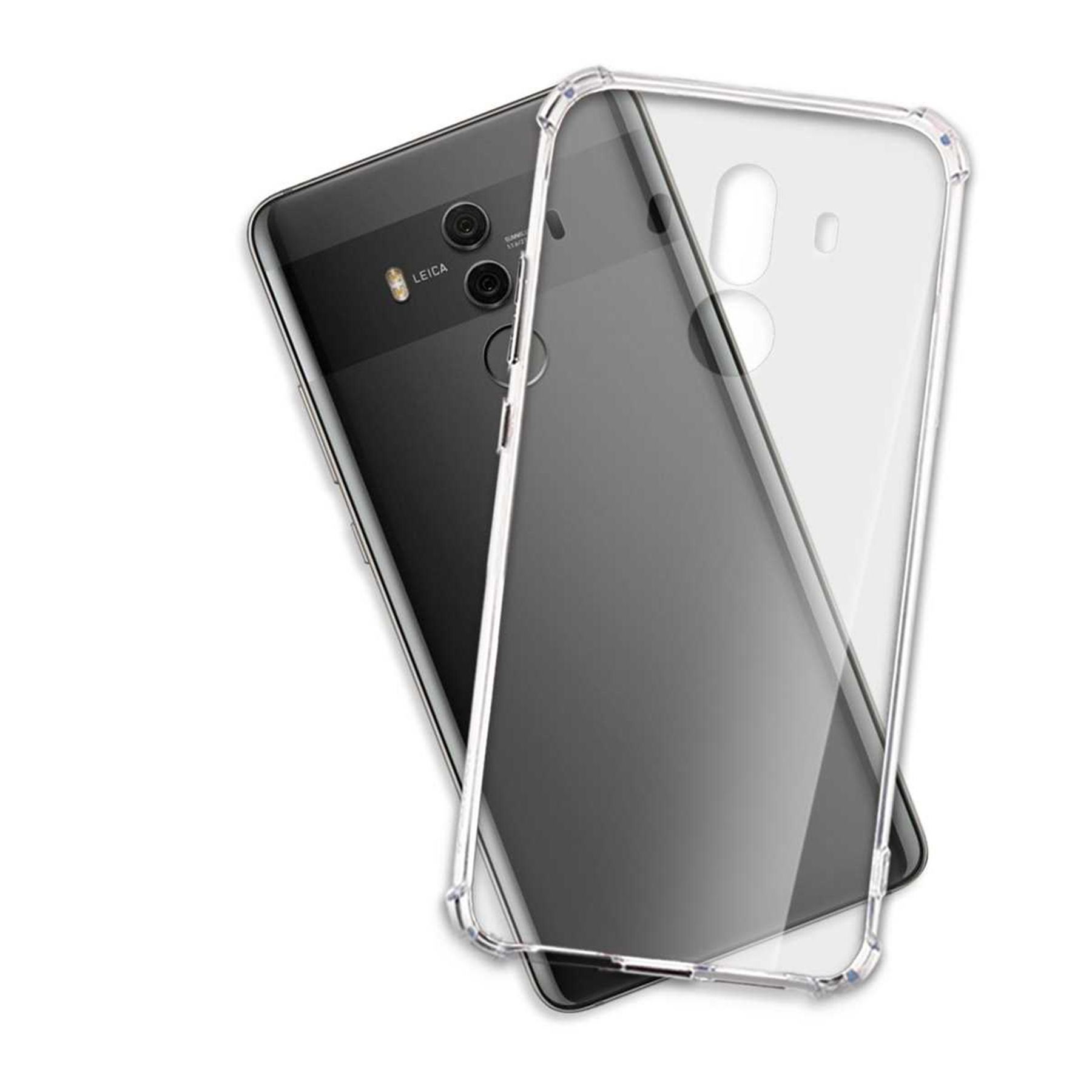 Schwarzes Telefon mit einer durchsichtigen Hülle.