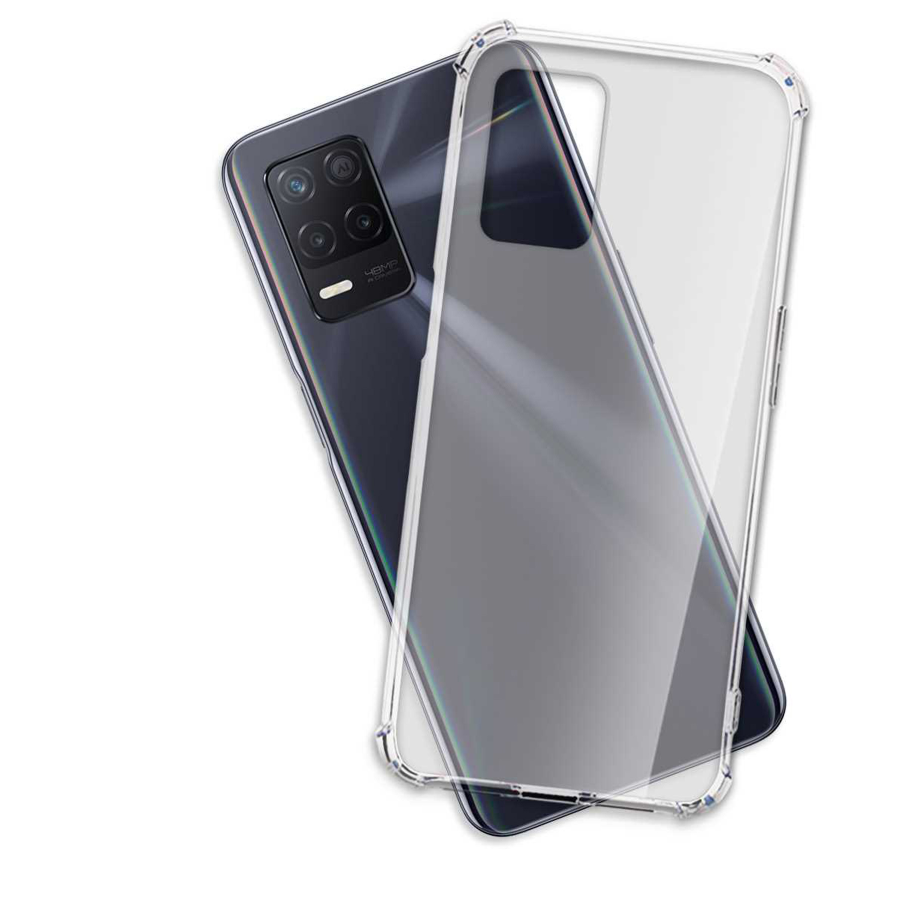 Ein schwarzes Telefon in einer transparenten Hülle. Die Hülle liegt auf dem Telefon.