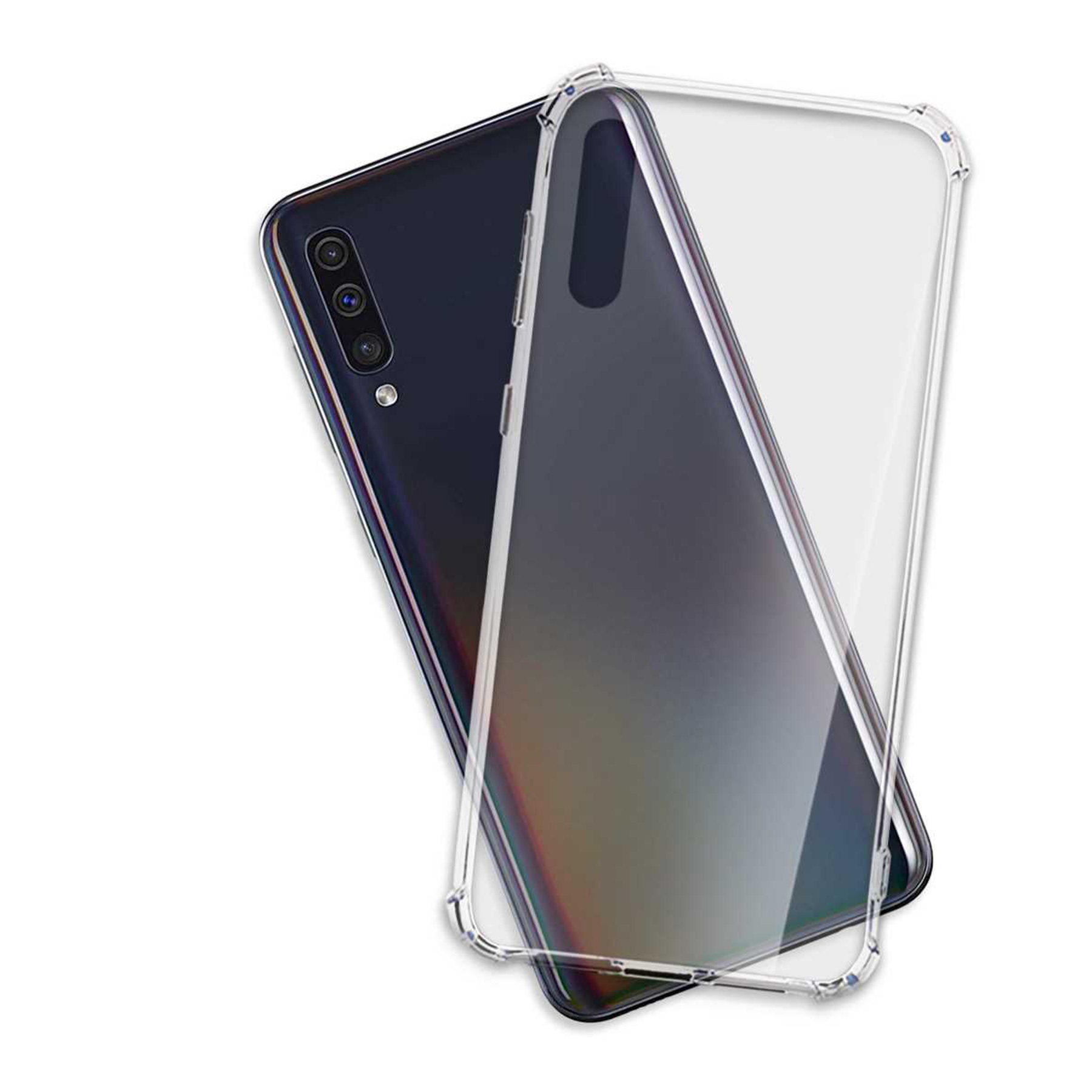 Klare Handyhülle auf einem dunklen Telefon. Die Handyhülle ist transparent.