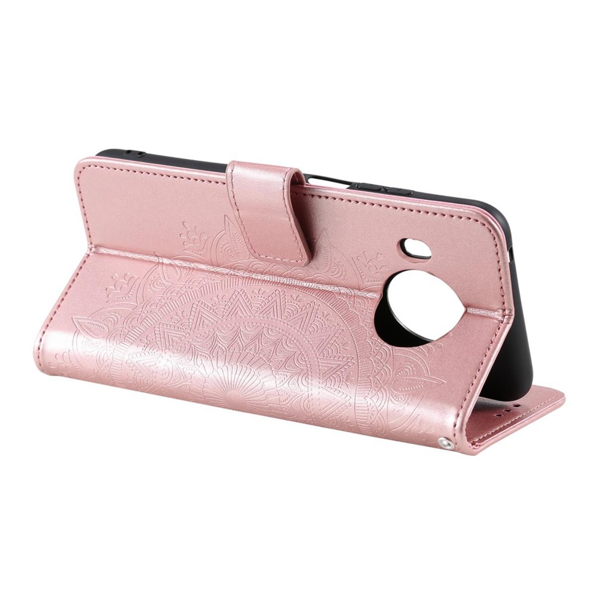 Roségoldfarbene Handyhülle mit kreisförmigem Muster.