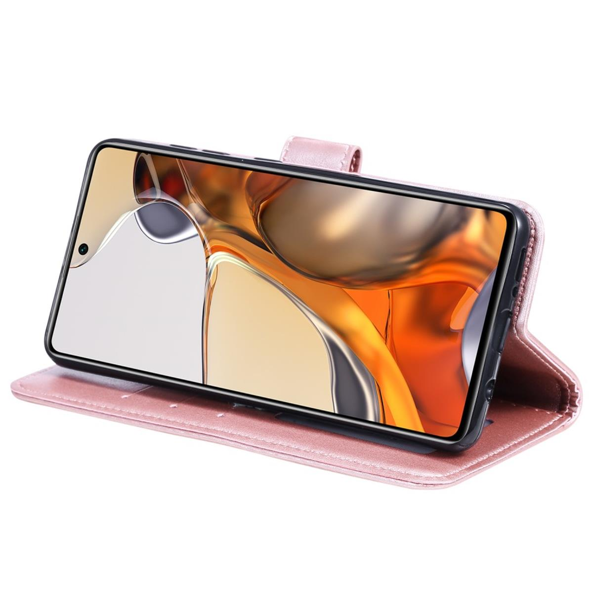 Telefon in rosa Hülle, offen. Zeigt den Bildschirm. Rosa Hülle mit Verschluss.