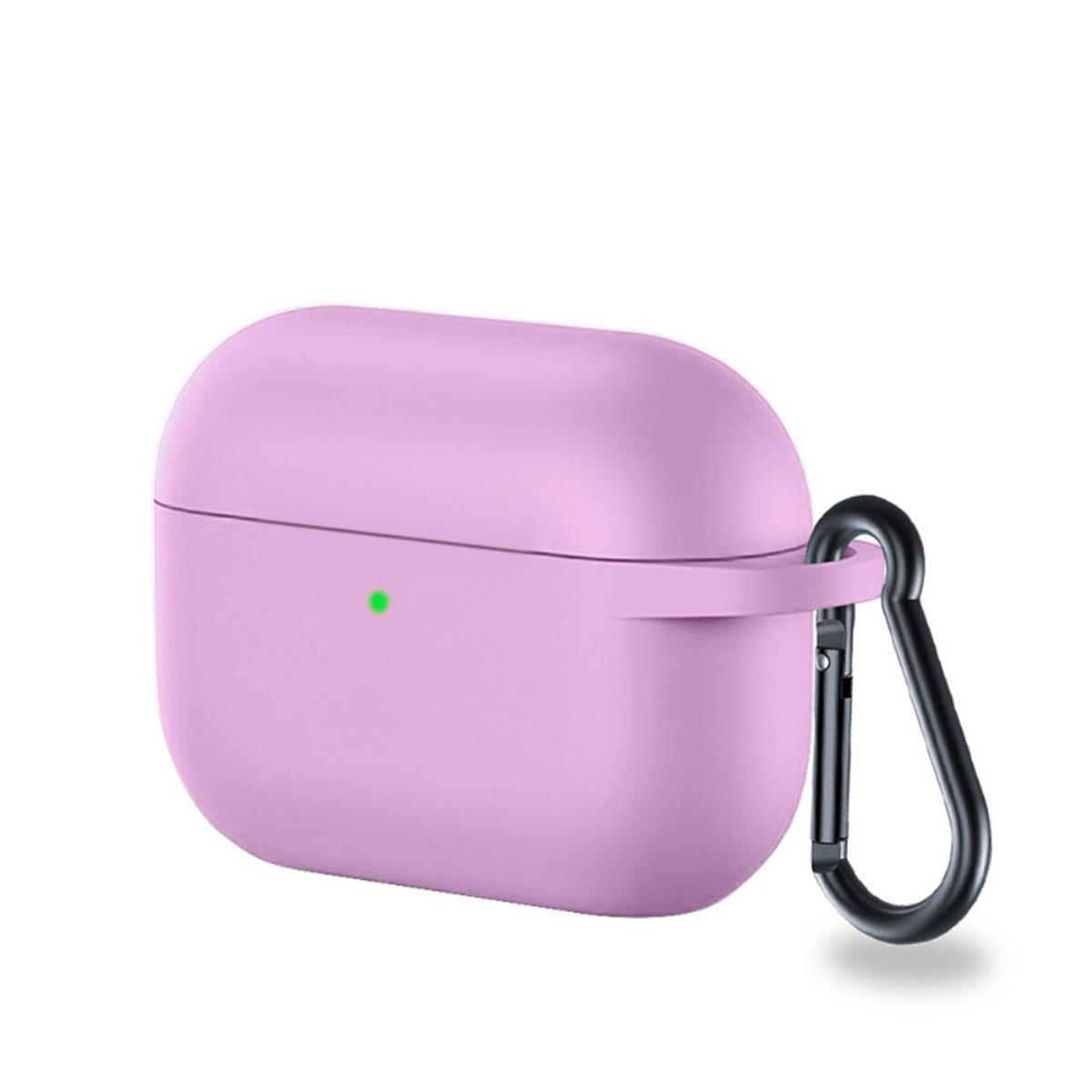 Lila AirPods Pro Hülle mit schwarzem Karabinerhaken.